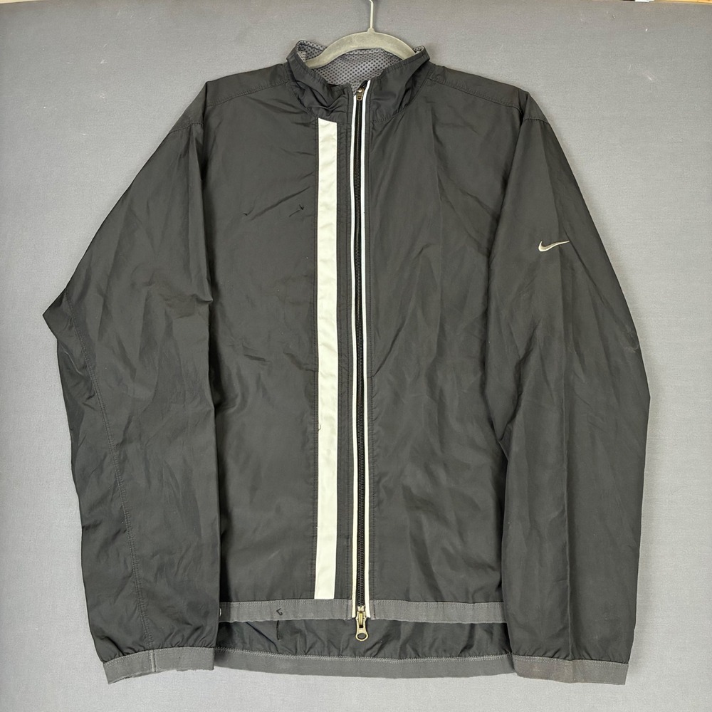 Y2K Nike Men's Black White Full Zip ClimaFit Windbreaker Jacket Size Medium